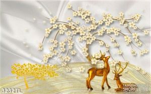 Tranh lụa 3D hươu và hoa mai đẹp nhất