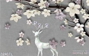 Tranh 3D hươu và chim thiên nga trang trí phòng khách