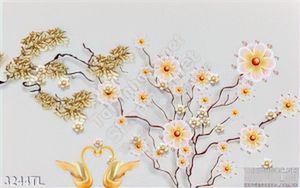 Tranh 3D chim thiên nga và hoa trang trí tường đẹp nhất