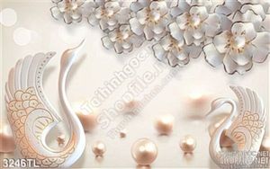 Tranh lụa 3d chim thiên nga và hoa trang trí tường đẹp