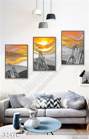 Tranh lụa 3D núi in gạch trang trí