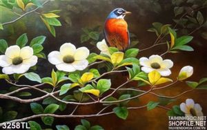 Tranh chim Vẹt và hoa trang trí tường đẹp
