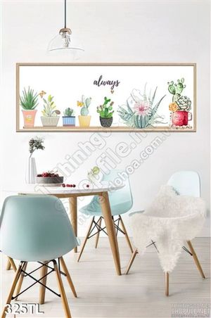Tranh lụa 3D chậu hoa màu nước treo tường