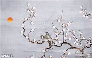 Tranh 3D hoa đào và chim sẻ trang trí phòng khách