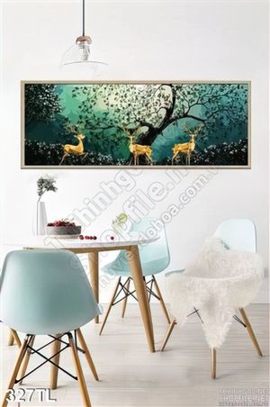 Tranh lụa 3D sơn dầu hươu nai treo tường đẹp