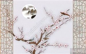 Tranh cửa sổ hoa đào và ánh trăng đẹp nhất