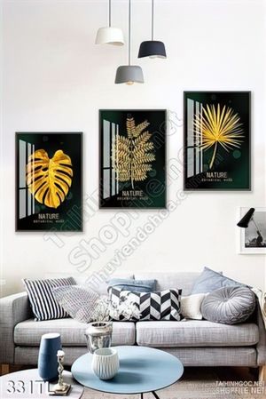 Tranh lụa 3D lá cây kim tiền tài lộc