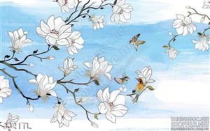 Tranh 3D hoa mộc lan trang trí dán tường đẹp