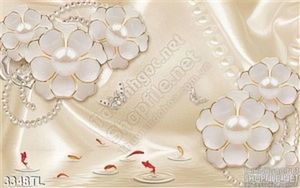 Tranh lụa 3D cá chép và hoa nghệ thuật