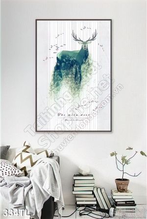 Tranh lụa 3D hươu nai trang trí màu nước