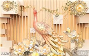 Tranh 3D chim công và hoa bằng vàng đẹp nhất