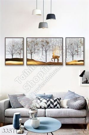 Tranh lụa hươu nai kim tiền đẹp