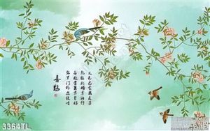 Tranh thư pháp chim và hoa hồng đẹp