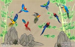 Tranh thư pháp cây tre và chim én