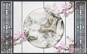 Tranh thư pháp thá nước và hoa đào đẹp nhất
