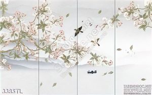 Tranh 3D hoa đào và chim én đẹp