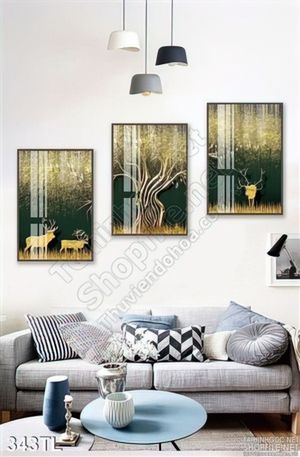 Tranh lụa 3D hươu nai vàng in kính đẹp