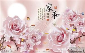 Tranh lụa 3D hoa hoa hồng thư pháp trang trí phòng khách