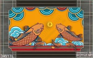 Tranh 3D hoa văn cá chép trang trí tường