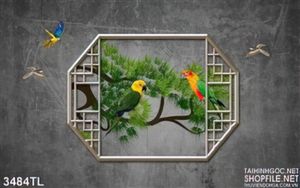Tranh cửa sổ và cây tùng đẹp