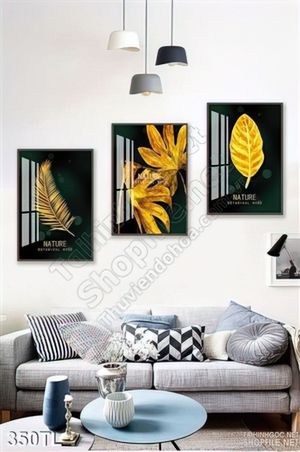 Tranh lụa 3D bình hoa vàng in kính trang trí