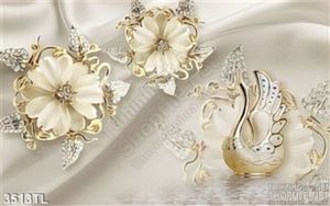 Tranh lụa 3D chim thiên nga và hoa trang trí phòng khách