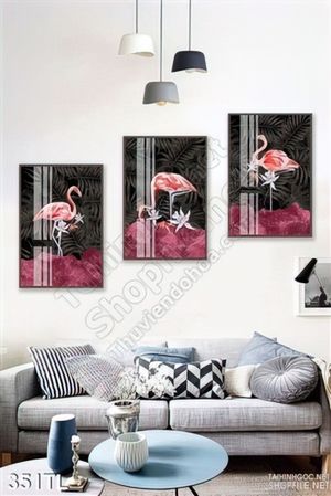 Tranh lụa 3D hồng hạc in kính nghệ thuật
