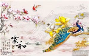 Tranh hoa và chim công thư pháp đẹp nhất