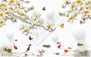 Tranh hoa và cá chép in gạch chất lượng cao