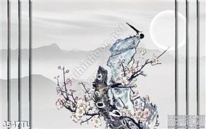 Tranh thư pháp hoa đào và chim én