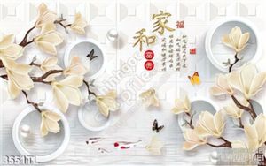 Tranh 3D hoa mộc lan thư pháp nghệ thuật