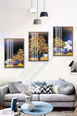 Tranh lụa 3D cây tiền vàng in kính