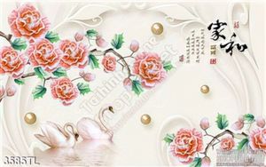Tranh 3D thư pháp hoa hồng và thiên nga trang trí phòng khách