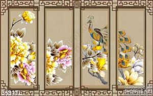 Tranh 3D hoa mẫu đơn và chim công