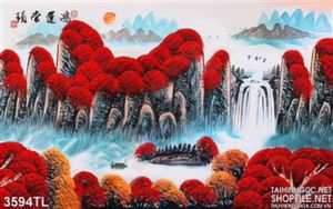 Tranh sơn dầu thác nước màu thu đẹp độc đáo