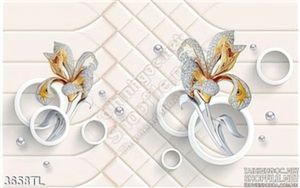 Tranh 3D hoa ly trang sức vàng trang trí phòng ngủ