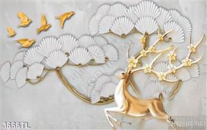 Tranh điêu khắc nai vàng và cây tùng