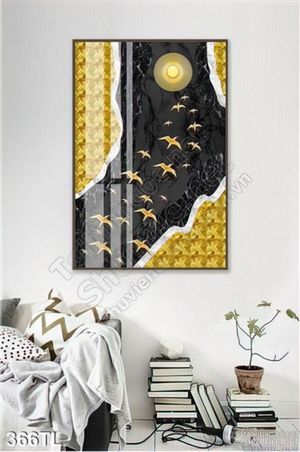 Tranh lụa 3D chim yến vàng treo tường đẹp