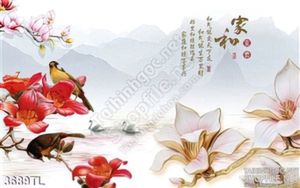 Tranh 3D thư pháp hoa mộc lan đẹp nhất