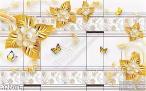 Tranh 3D hoa trang sức vàng ốp gạch đẹp