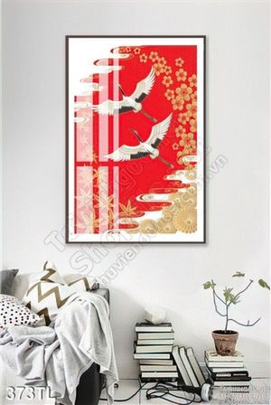 Tranh lụa 3D chim hạc kim tiền đẹp