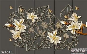Tranh điêu khắc hoa bằng vàng decor tường đẹp