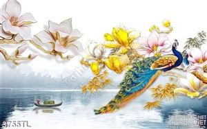 Tranh 3D chim công và hao mộc lan