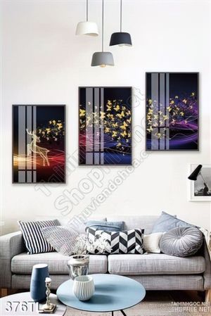 Tranh lụa 3D hươu nai vàng kim tiền