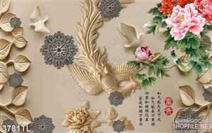 Tranh điêu khắc chim phượng và hoa mẫu đơn đẹp