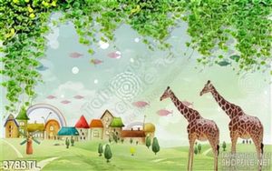 Tranh 3D hươu cao cổ trang trí trường mẫu giáo