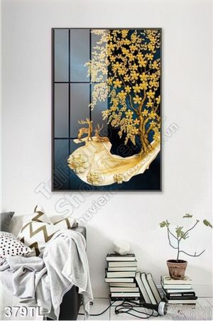 Tranh lụa 3D hươu nai trang trí đẹp