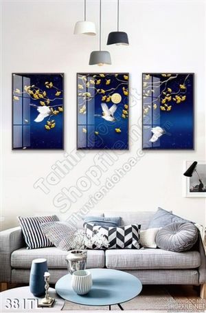 Tranh lụa 3D chim hạc và cây vàng treo tường