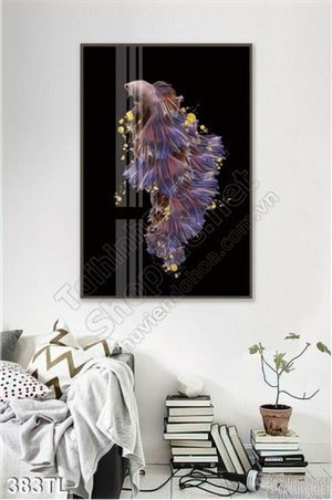 Tranh lụa 3D cá in kính đẹp