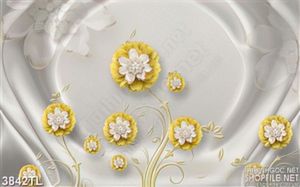 Tranh hoa lụa trang sức vàng in wall